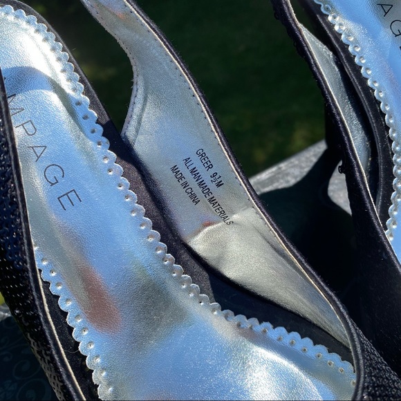 NEW nwt Rampage Black Sequin Heels 9.5 Peep Open Toe Platform glitter sparkle - Picture 5 of 9